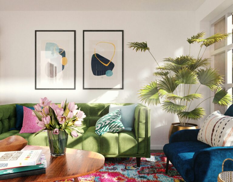 Colorful mindful interior with plants
